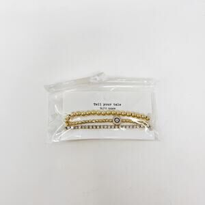 New Tell Your Tale Set of 3 Bracelets Gold Tone Beaded Rhinestone Boho Stackable
